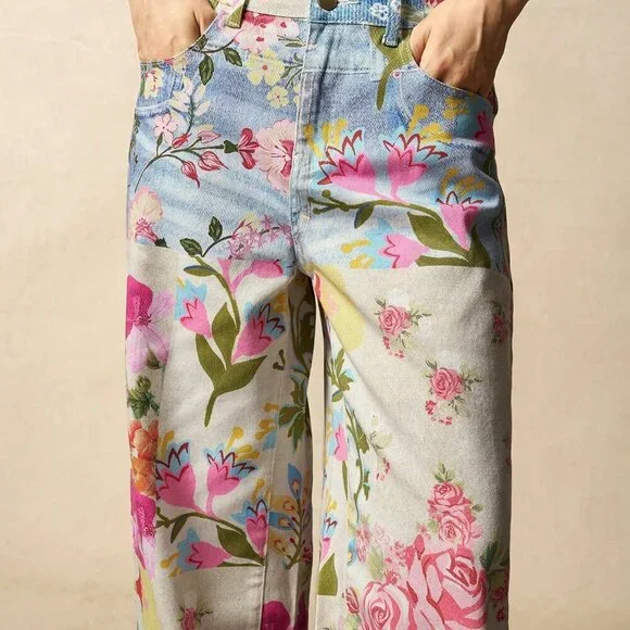 Multicolor Casual Women's Woven Printed Loose Wide-Leg Pants - Picture 5 of 7